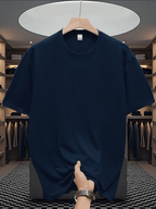 Men'S T-Shirt, Loose Fit Design with Small Daisy Patterns on Back, Easy Fresh Style for Casual Wear, Short Sleeve And Breathable, Ideal for Spring And Summer, Minimalist Aesthetic - Navy Color