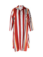 Plus Size Stripe Print Two-piece Set, Collared Button Front Long Sleeve Shirt & Wide Leg Pants Outfits, Women's Plus Size Clothing - Red