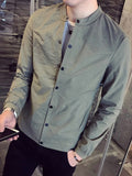 Men'S Casual Stand Collar Jacket - Slim Fit Button Up Lightweight Coat, Polyester, 2 Colors (Olive Green, Black) - 1921 gray