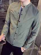 Men'S Casual Stand Collar Jacket - Slim Fit Button Up Lightweight Coat, Polyester, 2 Colors (Olive Green, Black) - 1921 gray