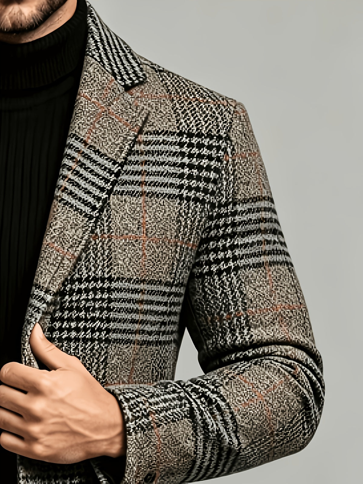 British Retro Check Men'S Overcoat Suit Lapel Single-Breasted Slim Fit Jacket Autumn Winter Casual Men'S Wear Polyester 90.7 Other 9.3 PP - Khaki