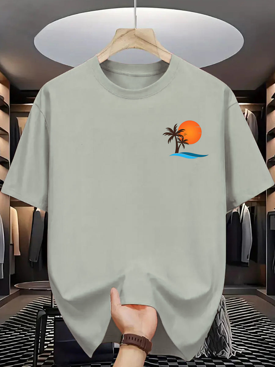 Summer Men's Fashion Print Short Sleeve T-Shirt - Light Grey