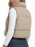 Spring Autumn Winter Women'S Vest, Stand-Up Collar Short Vest, New Year Outfit Year-End Styling, Daily Commute Date Versatile Top, High-Quality Women'S Clothing Promotion Special, Elegant Chic Shoulder Vest, Korean Style Popular Top - Khaki