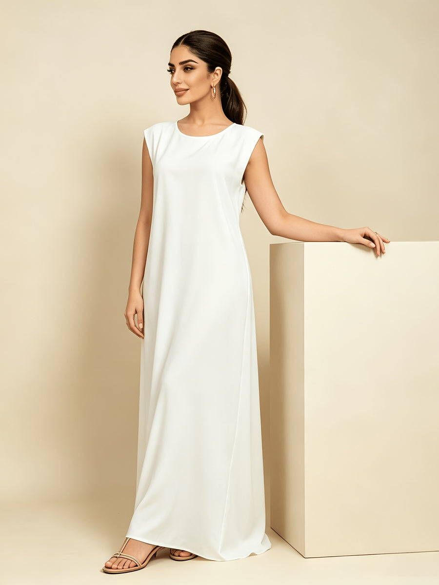 1pc Solid Color Elegant Casual Spring Autumn Suitable for Women'S Daily Base Layer Vest Abaya Muslim Dress Robe Summer Abaya - White