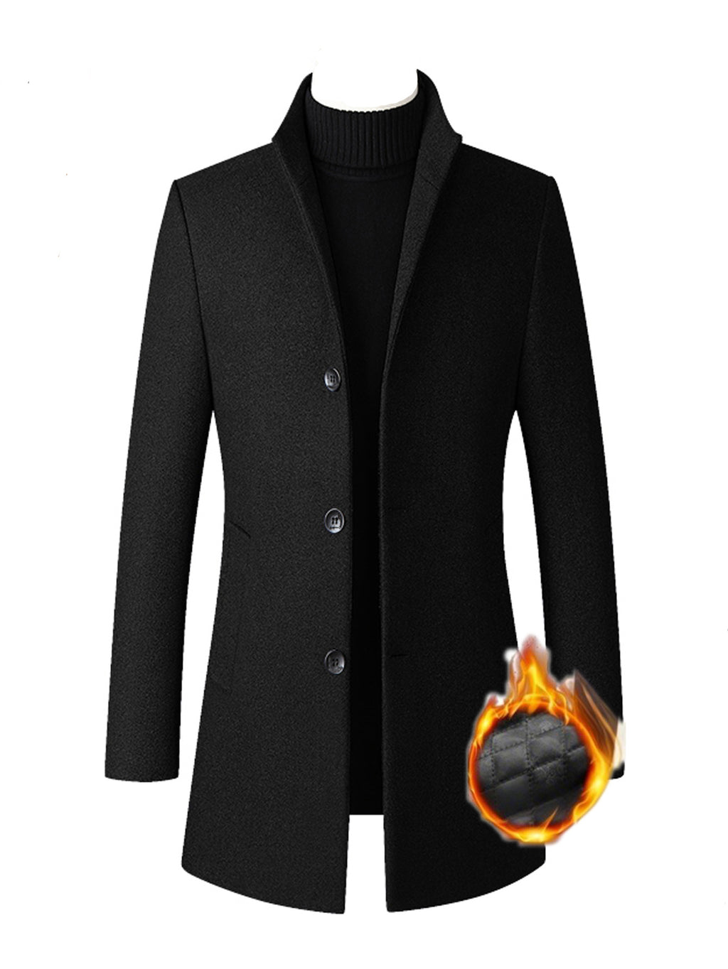 Autumn Winter Thick Warm Windproof Solid Color Stand Collar Coat, Classic Easy Retro Casual All-Match British Old Money Style Elegant Gentleman Jacket - Black
