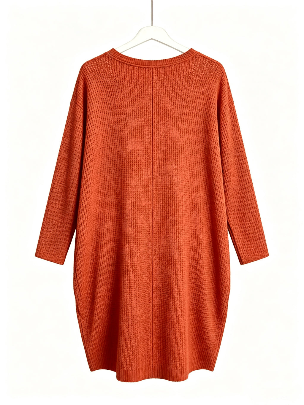 Plus Size - Beautiful Women'S Plus Size Round Neck Loose Long Sleeve Solid Waffle Dress with Pockets - Orange