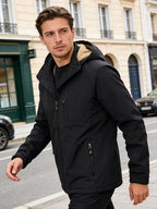 Men's Thick -Lined Casual Hooded Jacket - Black-1