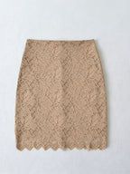 New Summer High-Waisted Lace Hip-Hugging Short Skirt One-Step Skirt Short Temperament Versatile Women'S Skirt - Yellowish-brown