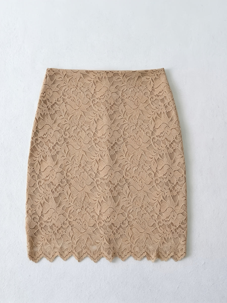 New Summer High-Waisted Lace Hip-Hugging Short Skirt One-Step Skirt Short Temperament Versatile Women'S Skirt - Yellowish-brown