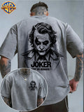 Warner Bros. Official - Cool Line Art Joker Print, American Vintage Washed Distressed T-Shirt, Suitable for Daily Commuting and Outdoor Wear, Machine Washable, Unisex - Grey
