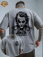 Warner Bros. Official - Cool Line Art Joker Print, American Vintage Washed Distressed T-Shirt, Suitable for Daily Commuting and Outdoor Wear, Machine Washable, Unisex - Grey