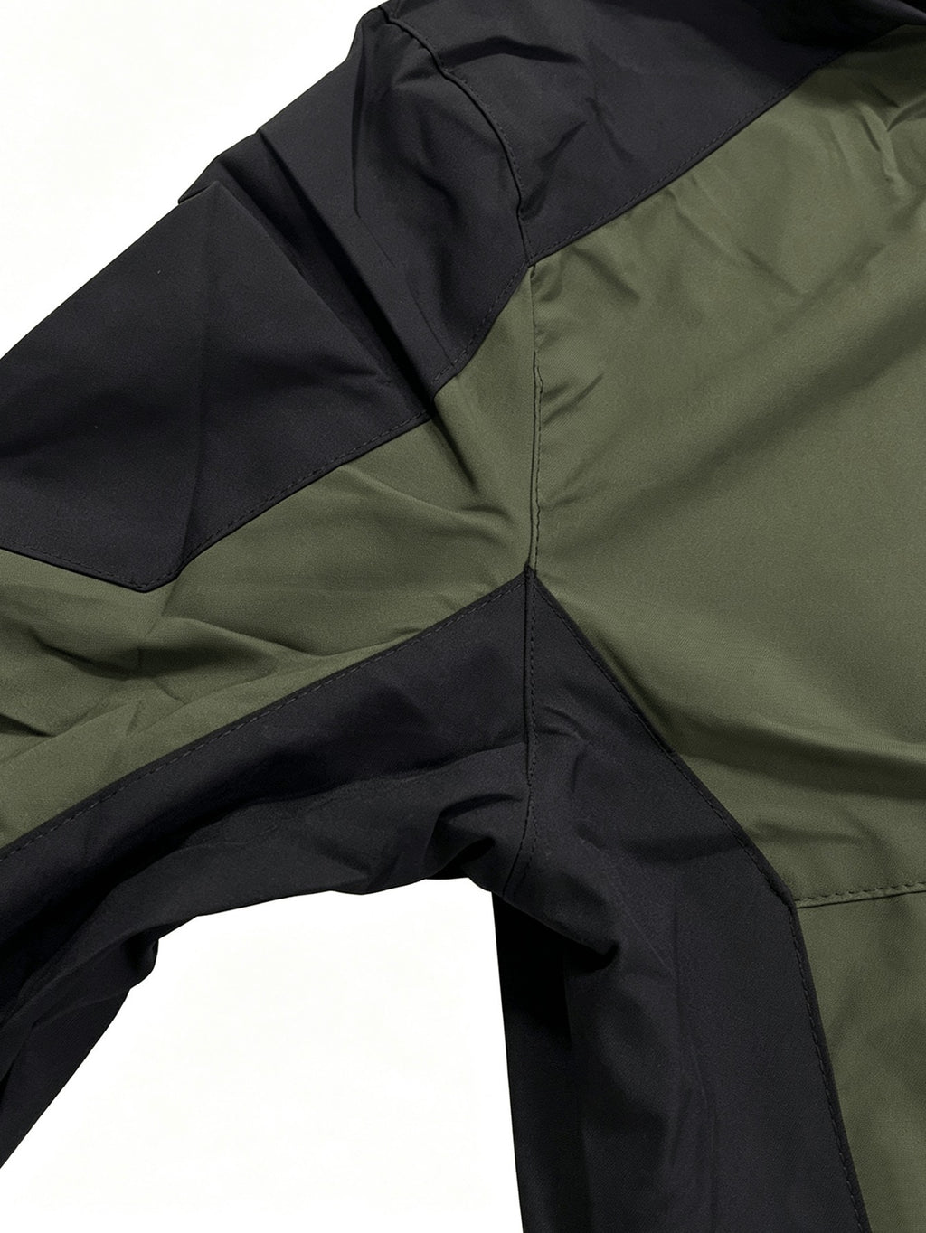 Men's Sport Hooded Jacket, Black Color-Block Windbreaker, Adult Printed Top with Detachable Hood - Military Green