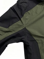 Men's Sport Hooded Jacket, Black Color-Block Windbreaker, Adult Printed Top with Detachable Hood - Military Green