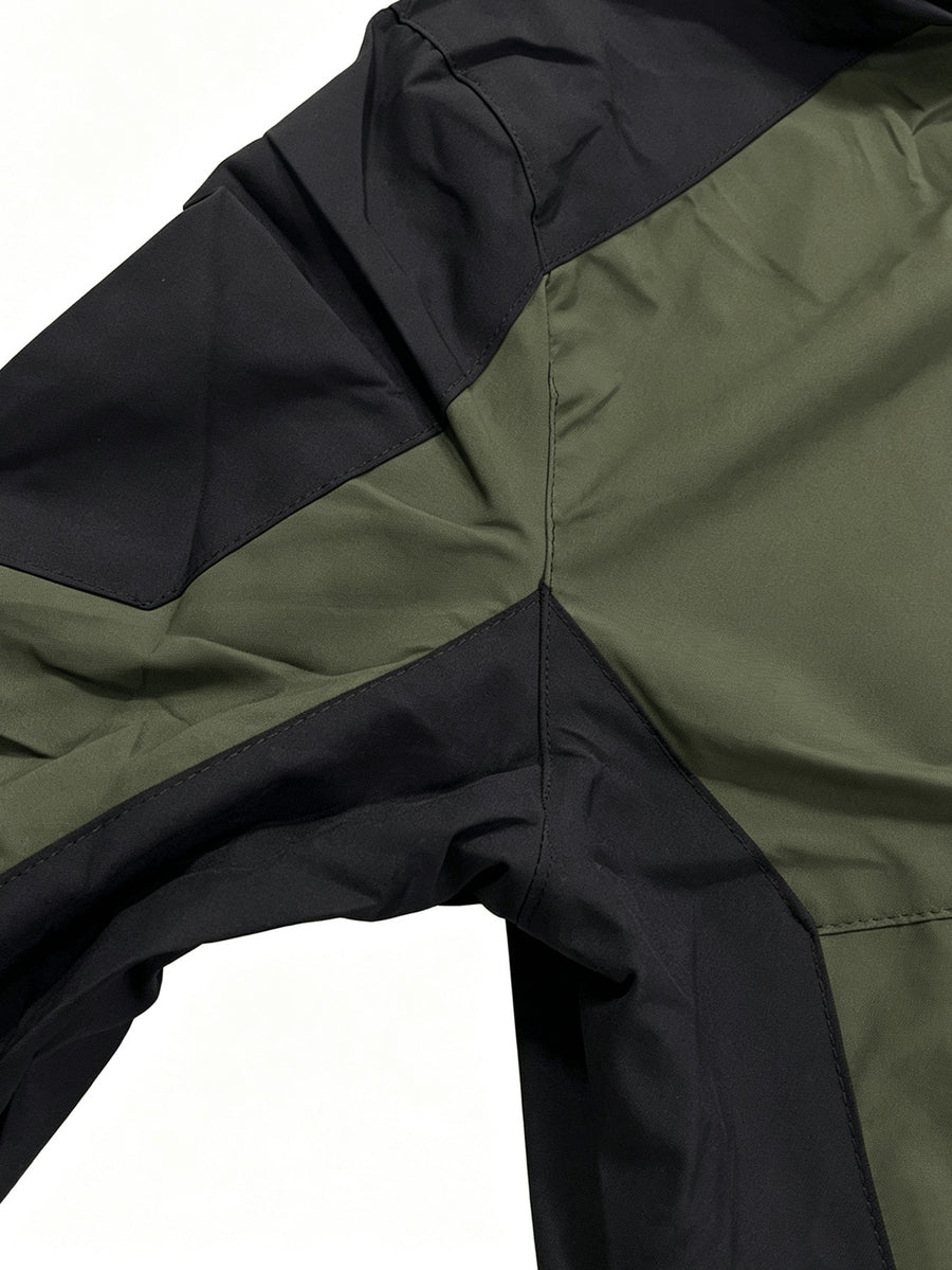 Men's Sport Hooded Jacket, Black Color-Block Windbreaker, Adult Printed Top with Detachable Hood - Military Green