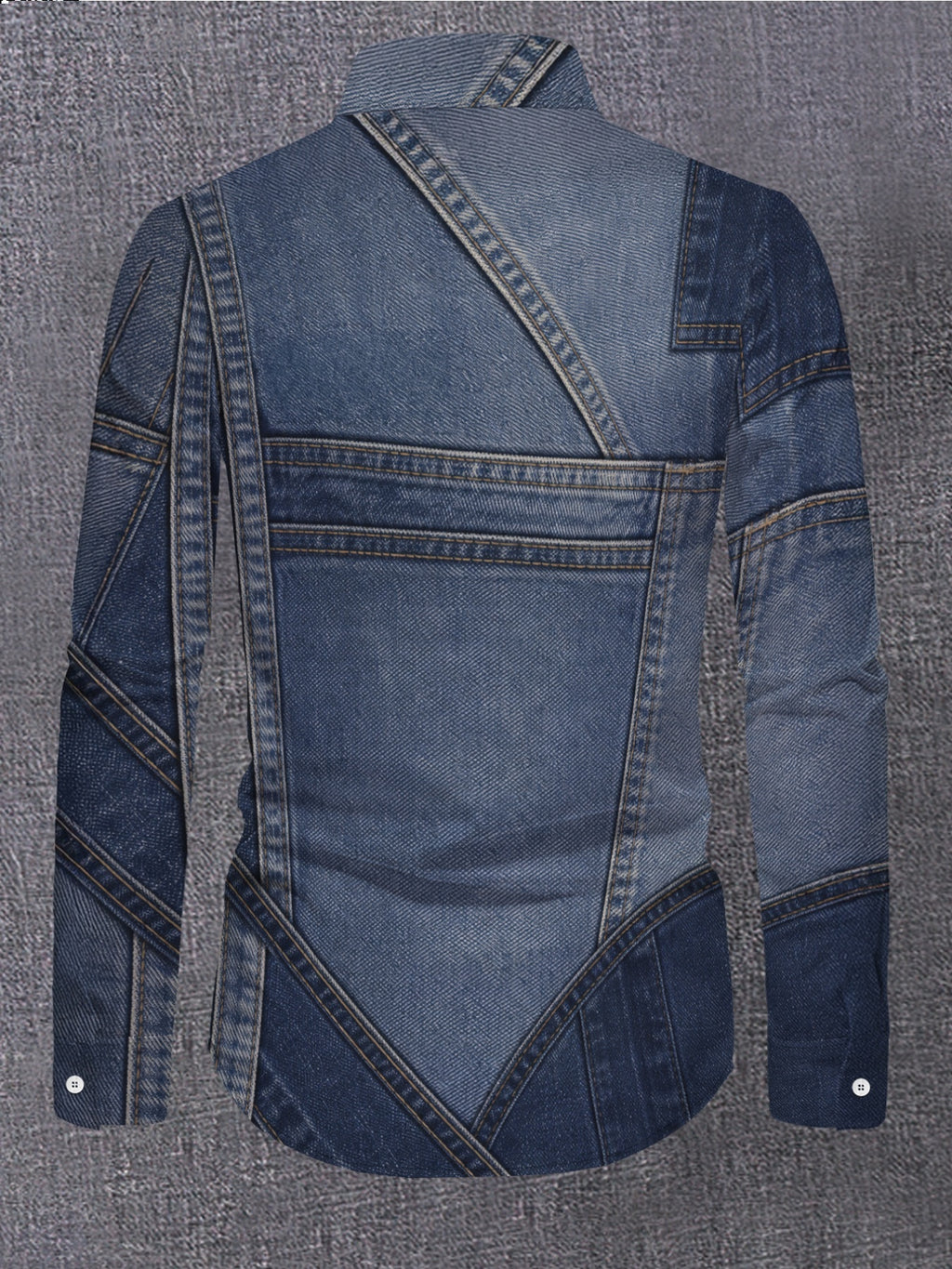 Men'S Premium Choice [Printed Design – Not Textured] Men'S Essential Long Sleeve Shirt Men'S Long Sleeve Faux Denim Shirt Trendy Individual Patchwork Design Fashion Lapel Casual Versatile Top [Non-Faux Denim Fabric] Perfect Gift for Men - Mixed colors