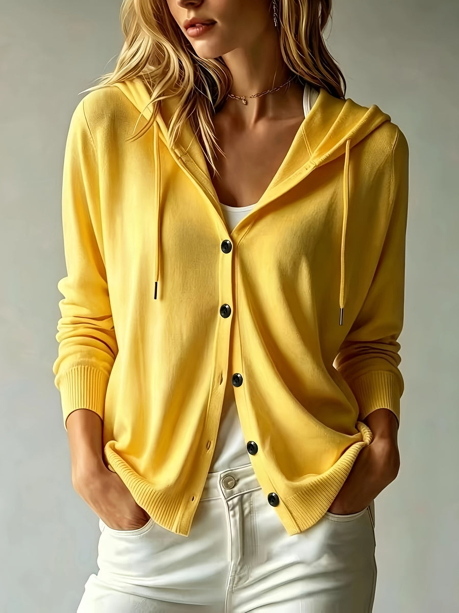 Women's Casual Hooded Cardigan, Button-Up Long Sleeve Top, Lightweight Loose Hooded Outerwear, Suitable for Daily/Commute/Vacation Multi-Scene Wear, Gavin - ginger-colored