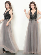Party Low-Cut Sexy Evening Dress Work Dress Dress Long Dress Banquet Dress Dress Adult Ceremony Host Dress - Black