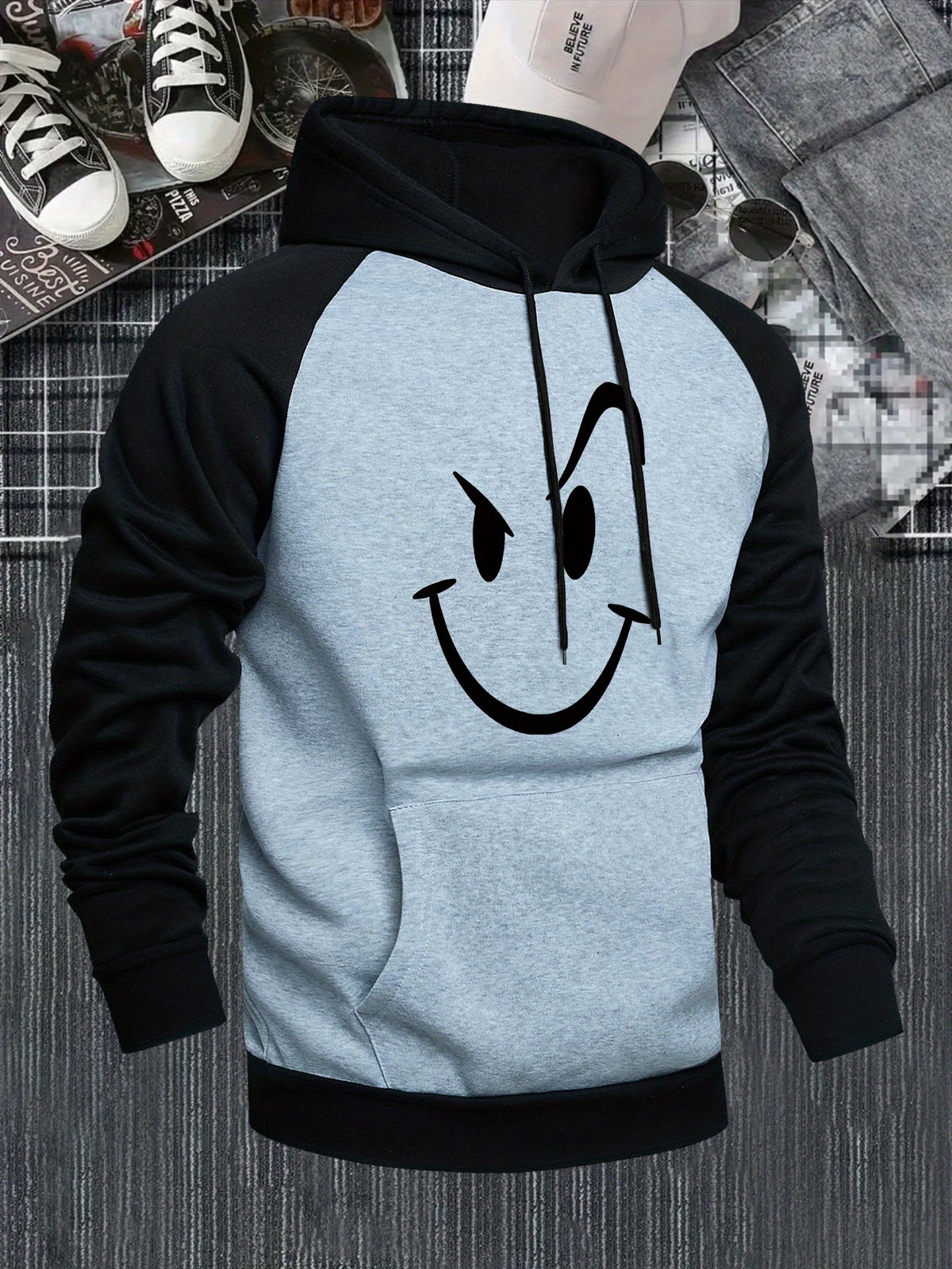 Men'S Hooded Sweatshirt with Color Block Design, Stylish And Versatile in Two Colors, Featuring a Color-Blocked Hood And Trendy Raglan Sleeves - Light Grey