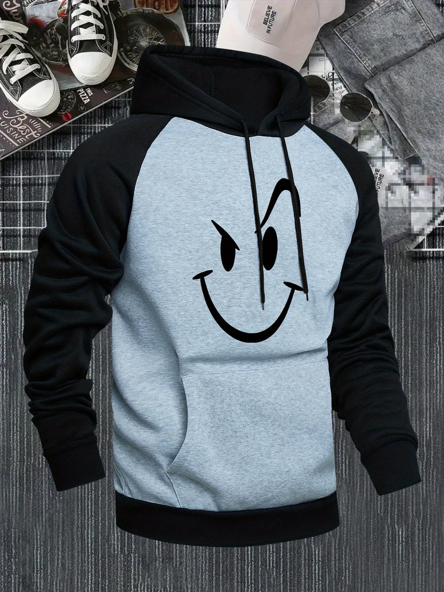 Men'S Hooded Sweatshirt with Color Block Design, Stylish And Versatile in Two Colors, Featuring a Color-Blocked Hood And Trendy Raglan Sleeves - Light Grey