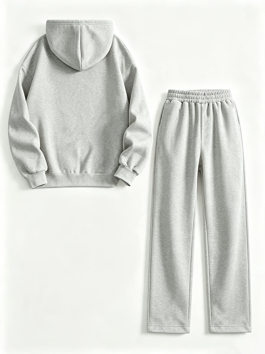 Easy Cool Unicorn Silhouette Print Hoodie And Pants Set, Matching Small Pattern Design, Loose And Relaxed Fit, Comfortable Fabric, Casual Street Style Women'S Leisure Two-Piece Set - Light Gray + Light Gray