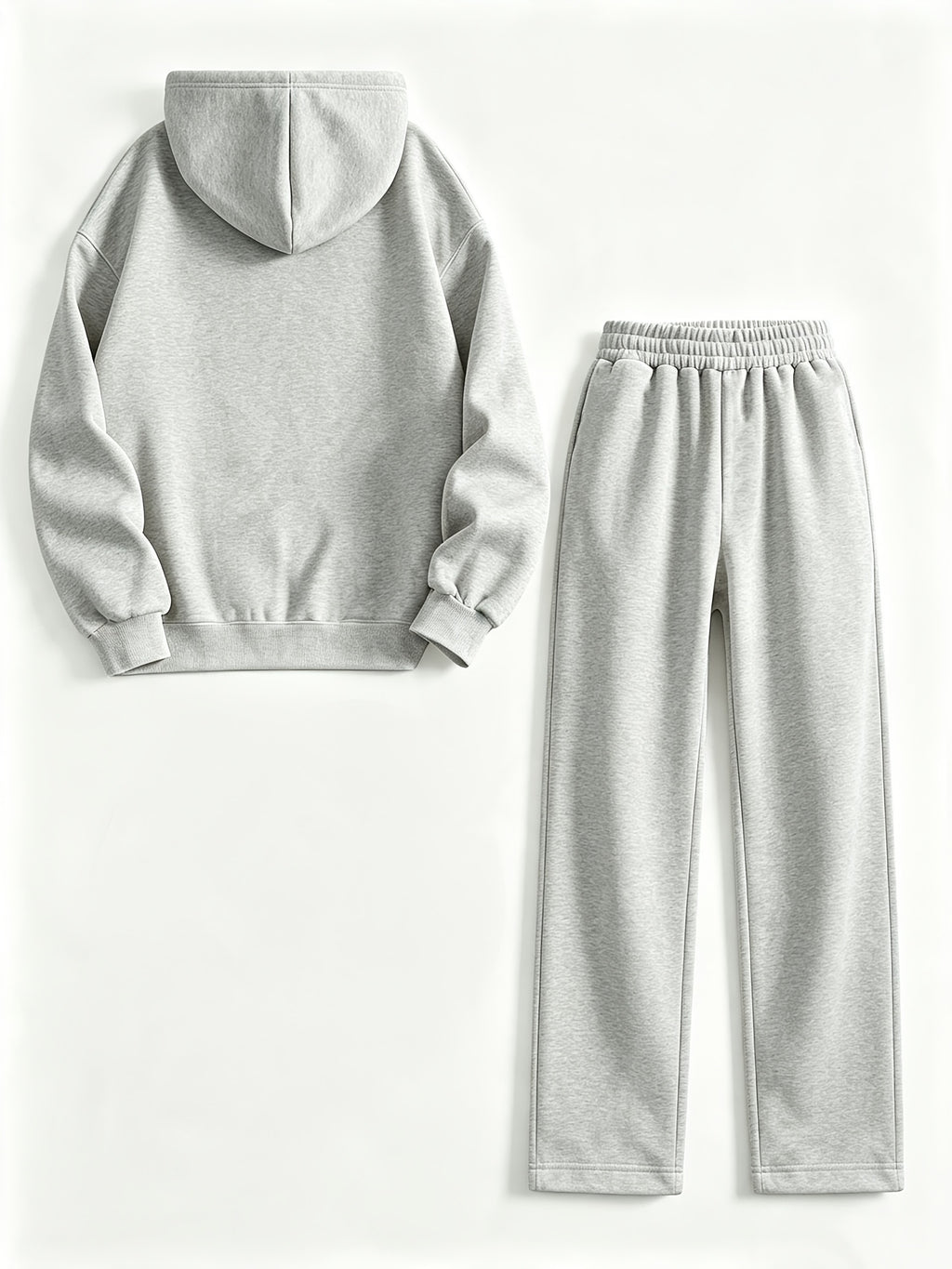 Vintage Floral English Print Hooded Sweatshirt And Wide-Leg Long Pants Set, Cool Side Lettering Design Relaxed Casual Two-Piece Set Western Style Everyday Wear for Women - Light Gray + Light Gray
