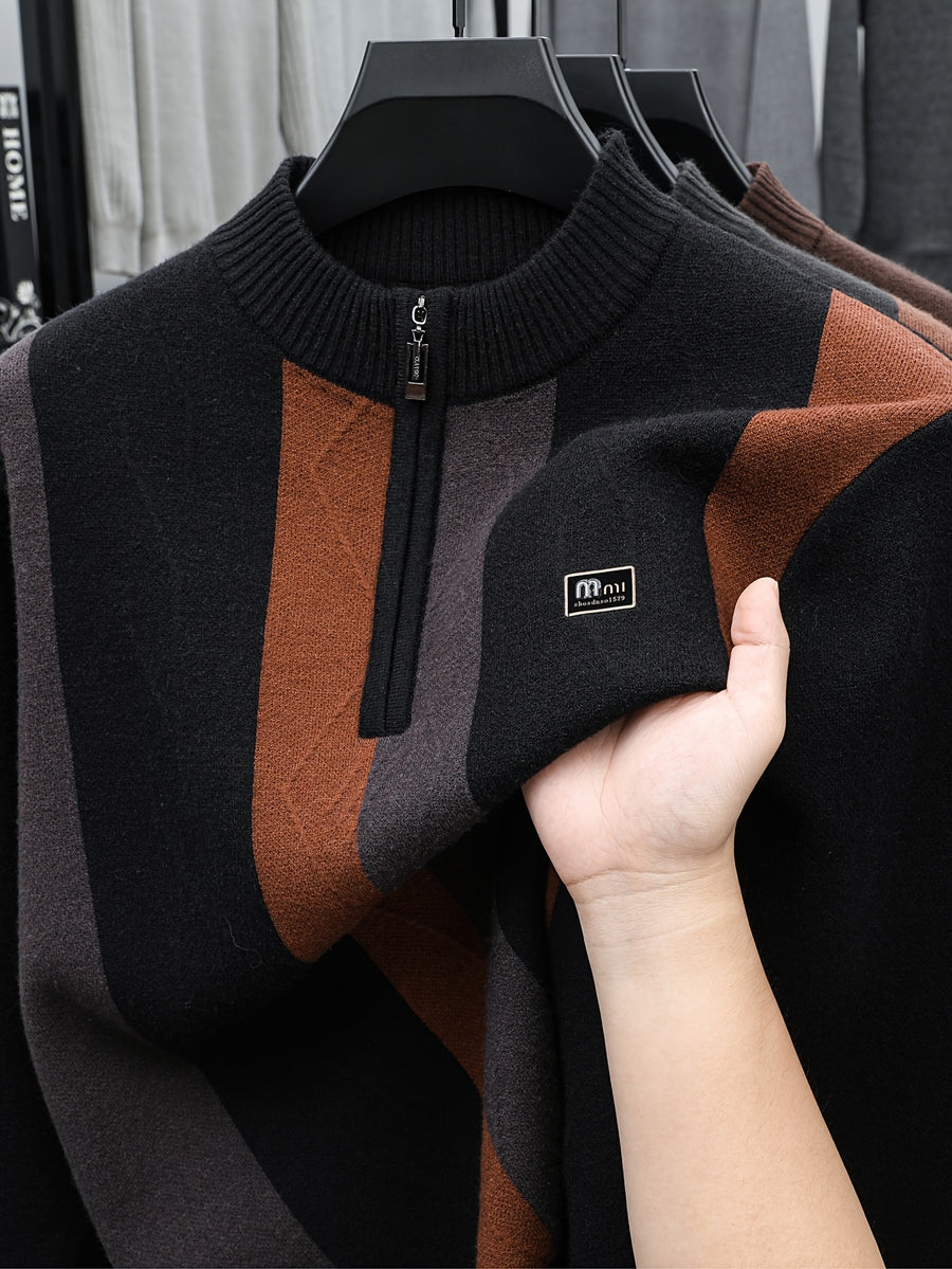 Minimalist Urban Half-Zip Sweater for Daily Commute - Black