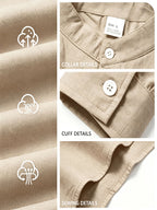 Men's Linen Long-sleeve Shirt, Small Stand-up Collar Button- Casual Shirt, Solid Color Simple and Versatile Style, Suitable for Spring and Autumn Outdoor Activities, Travel and Vacation, and Daily Commuting Wear - Apricot