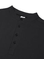 Men'S Spring Autumn New Thin Half-Button Stand Collar Linen T-Shirt Casual All-Match Athletic Trendy Fashion Commuting Fitness Thin Comfortable Loose Long Sleeve T-Shirt - Black