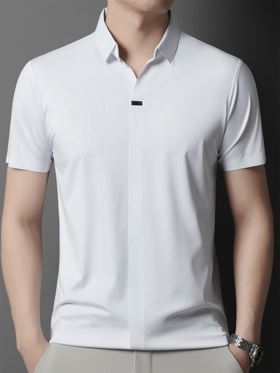 Summer New Men'S Short Sleeve Polo Shirt with Stand-Up Collar, Easy Business Casual High-End Breathable Half Sleeve T-Shirt Men'S Wear Cloud Ding Crown - White