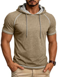 Summer Cross-Border Western Men'S Hooded Short-Sleeve T-Shirt, Color-Block Foreign Men'S Athletic Top - Khaki