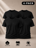 Men's 4pcs 100% Cotton Short Sleeve T-Shirts, Soft & Comfortable Crew Neck Basic Tees for Everyday Casual Wear, Layering and Travel, Father's Day Gift for Men, Available in Black, White or Mixed Black & White - Black 4pcs