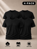 Men's 4pcs 100% Cotton Short Sleeve T-Shirts, Soft & Comfortable Crew Neck Basic Tees for Everyday Casual Wear, Layering and Travel, Father's Day Gift for Men, Available in Black, White or Mixed Black & White - Black 4pcs