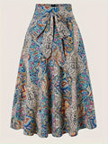 Women'S Bohemian Style Print Casual Easy Tie Bow Skirt - Multicolor