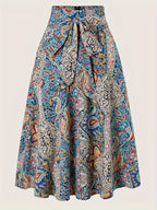 Women'S Bohemian Style Print Casual Easy Tie Bow Skirt - Multicolor