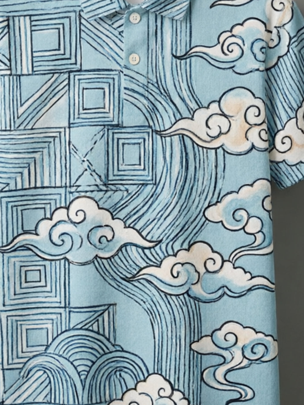 Digital Print - New Short Sleeve Polo Collar Men'S Digital Print All-Over Design Cool Summer Men'S Top [Print Design-Not Textured] - Mixed Color B