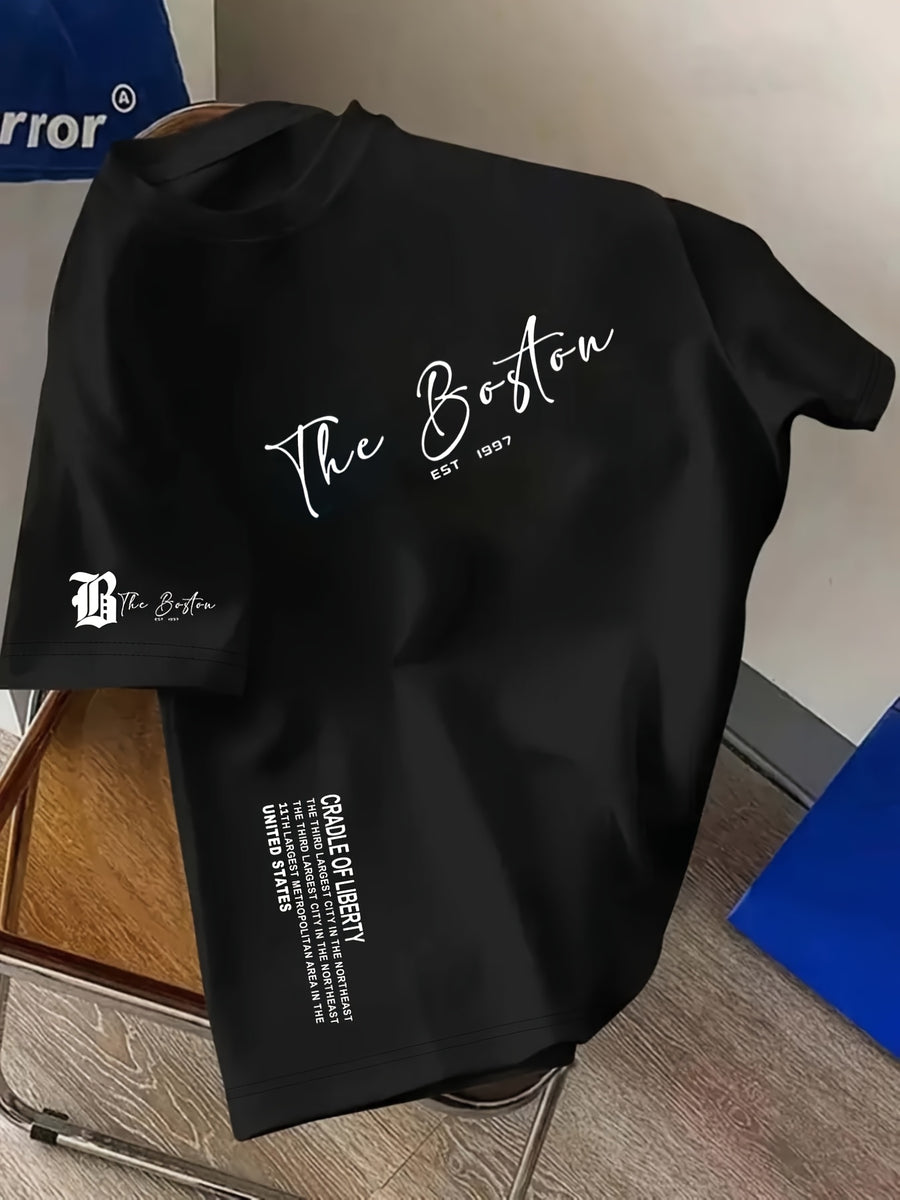 Men'S Casual Short-Sleeve T-Shirt with a Round Neck And Letter Print, Perfect for Summer Leisure And Sports - Black