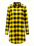 Elegant Women's Long Plaid Shirt with a Lapel Front Button- Collar, Featuring Exquisite Buttons and a Beautiful Twill Breathable Fabric, Perfect for Daily Outings and Outdoor Leisure in Spring and Autumn - Huang Haige