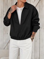Men'S V-Neck Faux Two-Piece Open Front Long Sleeve Shirt Jacket with Elastic Cinch Hem, Premium Casual Commuter Shirt, Everyday Relaxed All-Match Pullover - Black