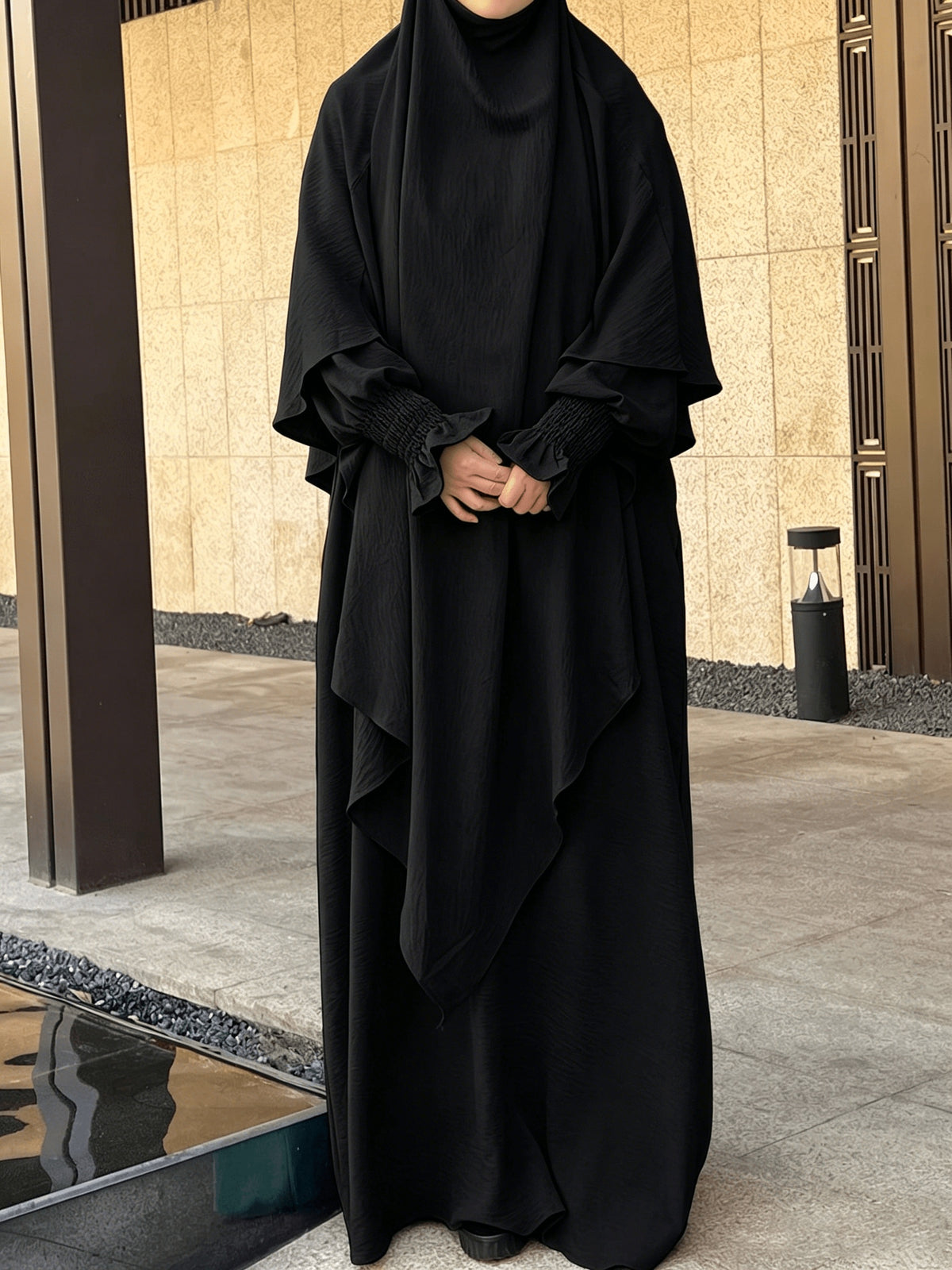 2pcs Prayer Set, Women'S Abaya, Khimar Set, Islamic Clothing, Modest Fashion, Two-Piece Abaya Set, Loose Fit Abaya, Long Sleeve Abaya, Full Length Abaya, Prayer Dress - Black