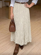 Women's Elegant Polka Dot Pleated A-Line Skirt, New Spring/Summer Style with Elastic Stretch Waist, Simple and Fashionable Women's Skirt, No Belt - Apricot