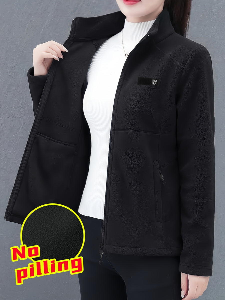 Autumn/Winter Women's Stand Collar Zipper Cardigan, Warm Jacket, Versatile Commuter Outdoor Top - Deep Grey