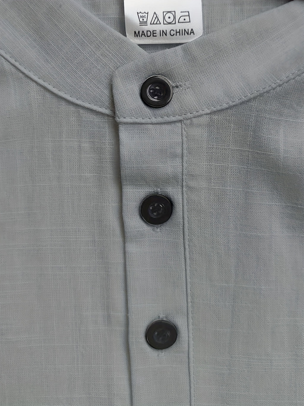 Men's Casual Solid Color 100% Cotton Short Sleeve Summer Button-Up Shirt, Round Neck Breathable Sweat-Absorbent Pure Cotton Pocket Print 100g Lightweight Shirt - Grey