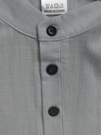 Men's Casual Solid Color 100% Cotton Short Sleeve Summer Button-Up Shirt, Round Neck Breathable Sweat-Absorbent Pure Cotton Pocket Print 100g Lightweight Shirt - Grey