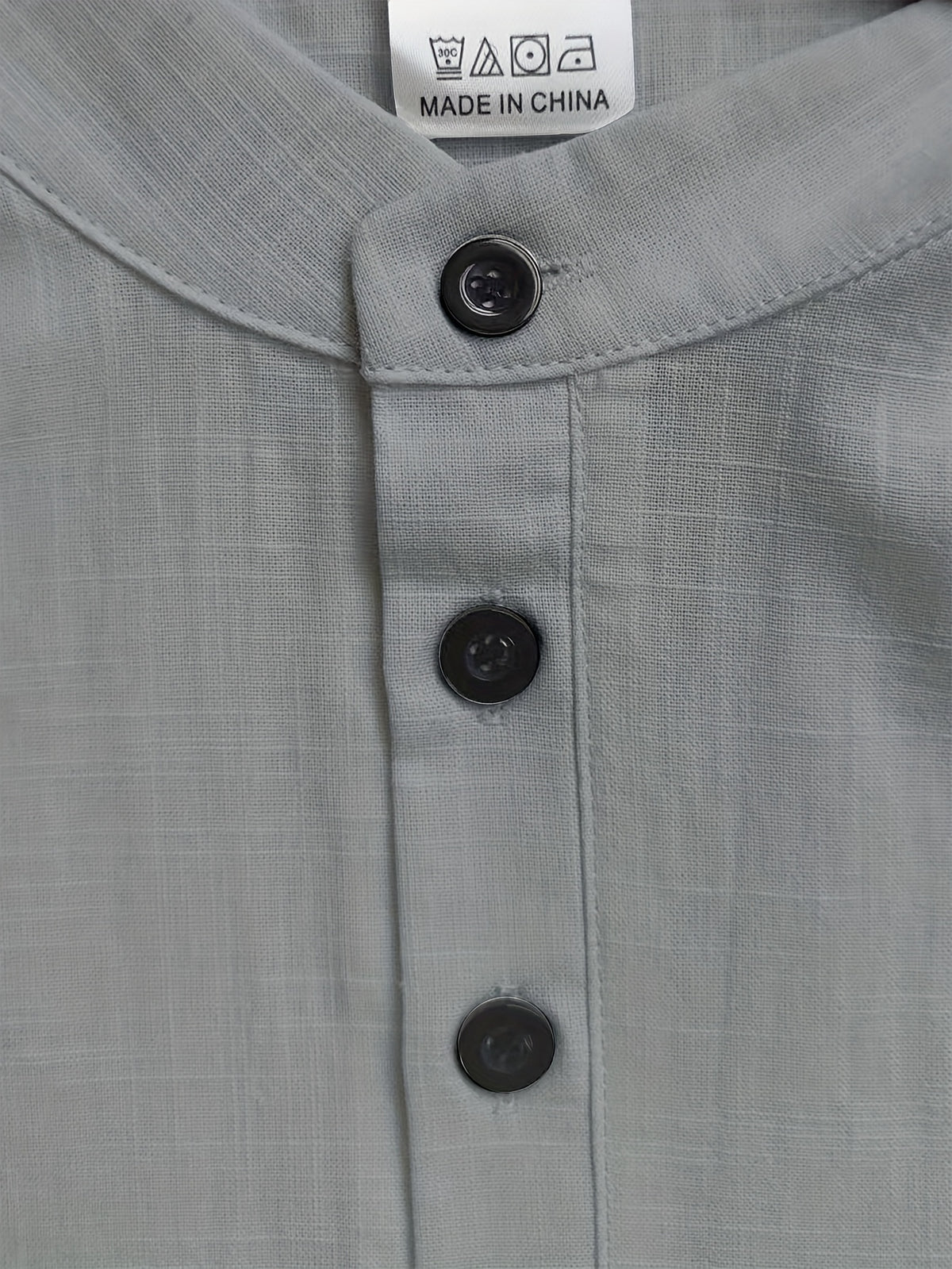 Men's Casual Solid Color 100% Cotton Short Sleeve Summer Button-Up Shirt, Round Neck Breathable Sweat-Absorbent Pure Cotton Pocket Print 100g Lightweight Shirt - Grey