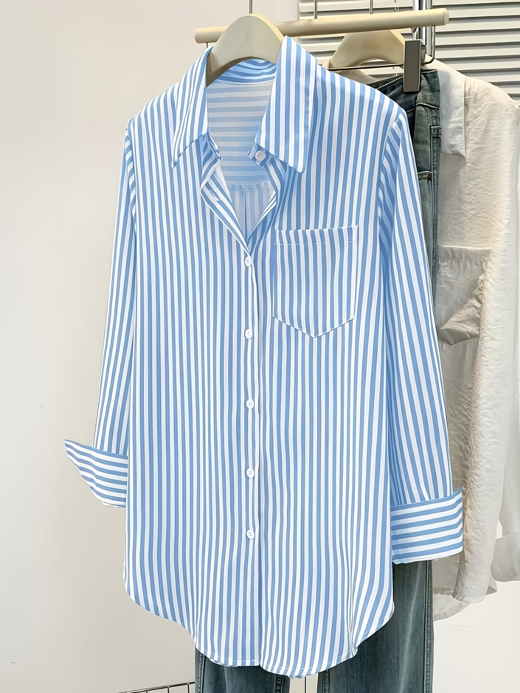 Elegant Special Edition Women's Printed Striped Shirt - Long Sleeve Button- Shirt, Classic Collar, Machine Washable, Suitable for Office, Commuting, or Formal Events, Office Attire, Sophisticated Casual - Mixed colors