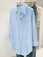 Elegant Special Edition Women's Printed Striped Shirt - Long Sleeve Button- Shirt, Classic Collar, Machine Washable, Suitable for Office, Commuting, or Formal Events, Office Attire, Sophisticated Casual - Mixed colors