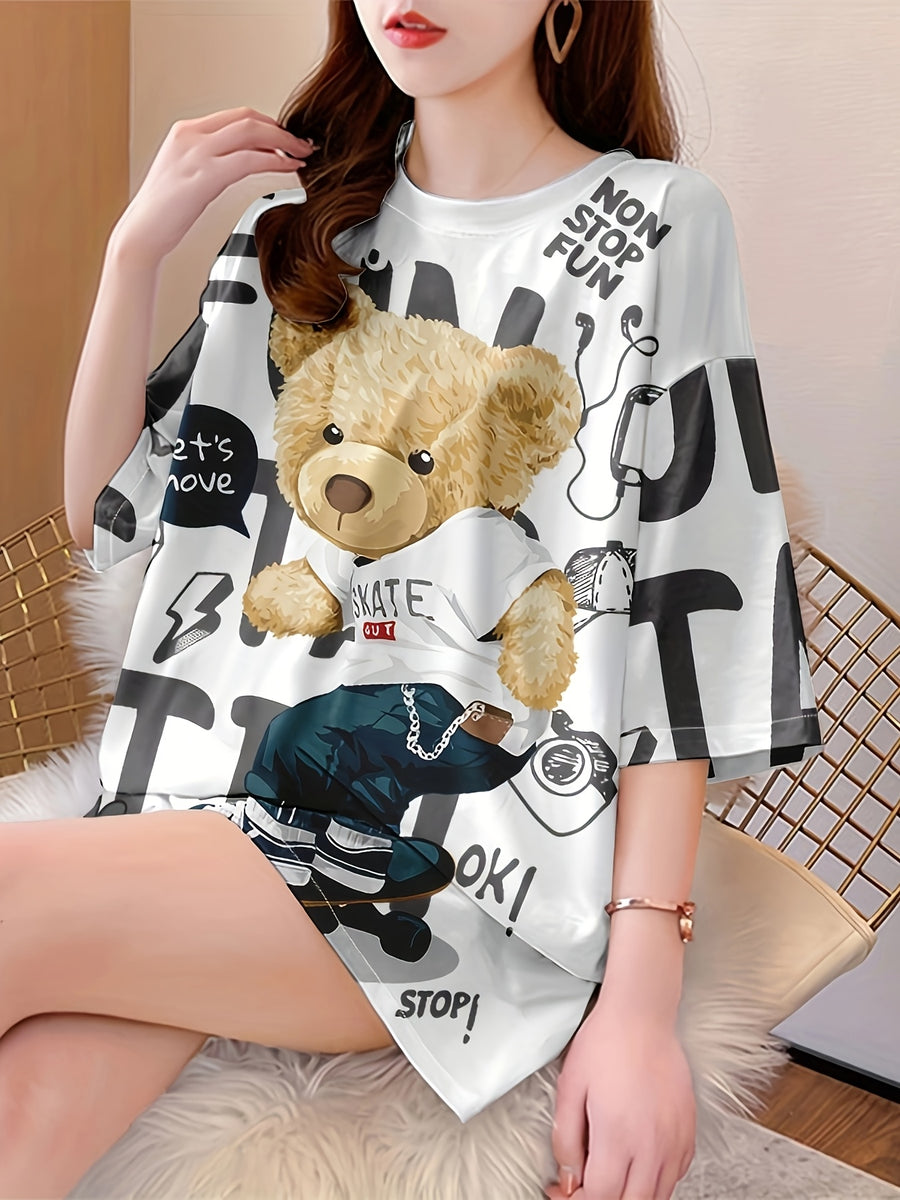 New Summer Fashion Plus-Size Women'S Loose-Fitting Mid-Length Cartoon Short-Sleeve T-Shirt - K172-W