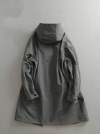 Men's Mid-Length Trench Coat for Spring/Autumn, Japanese-Style Minimalist Light Luxury Fashion, High-End Gray Long Hooded Trench Coat - Dark Gray