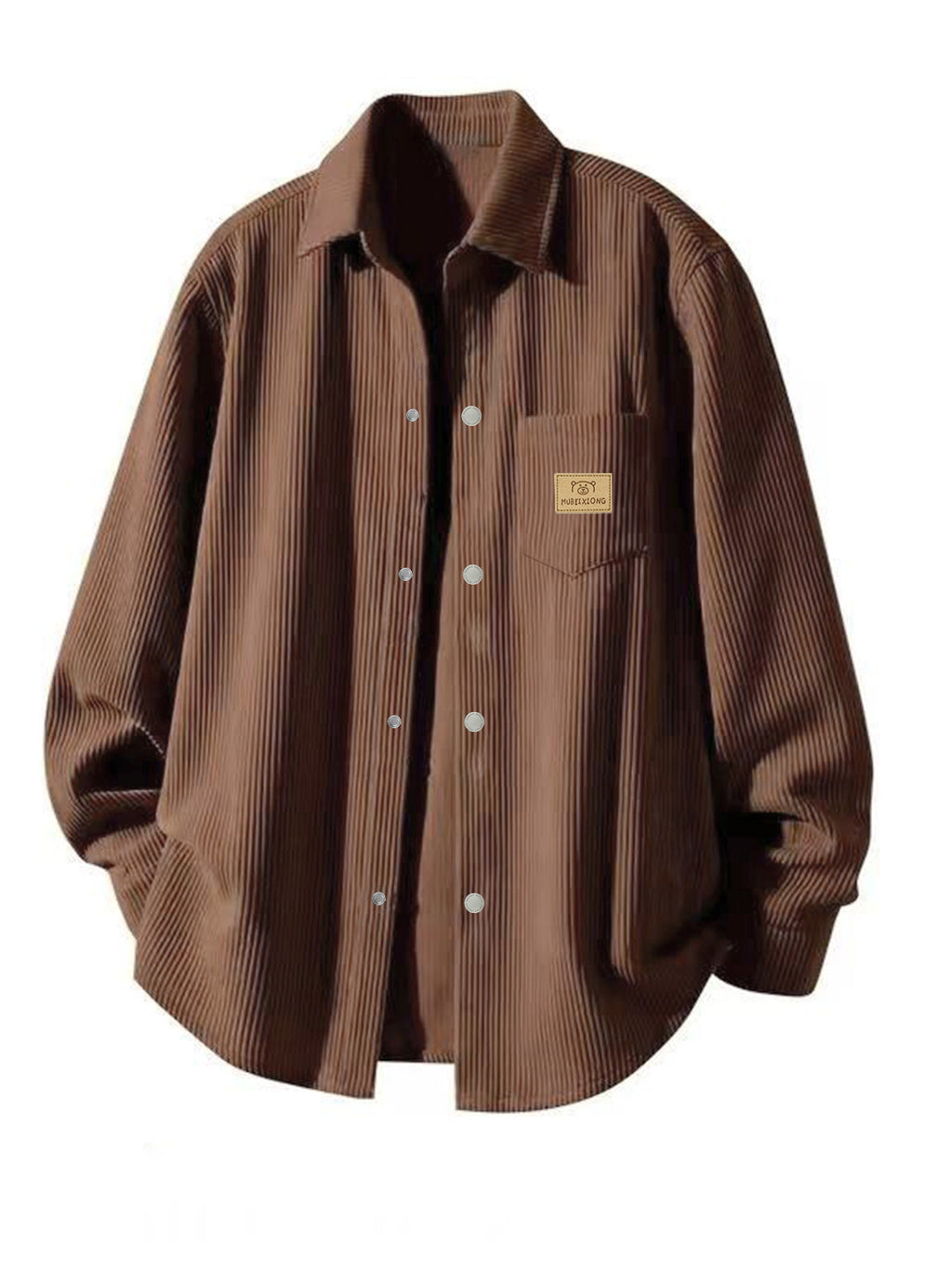 Spring/Autumn Trendy Bad Boy Fashion Preppy Style Pocket Patchwork Long Sleeve Corduroy Casual Outerwear - Coffee Color
