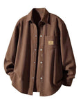 Spring/Autumn Trendy Bad Boy Fashion Preppy Style Pocket Patchwork Long Sleeve Corduroy Casual Outerwear - Coffee Color